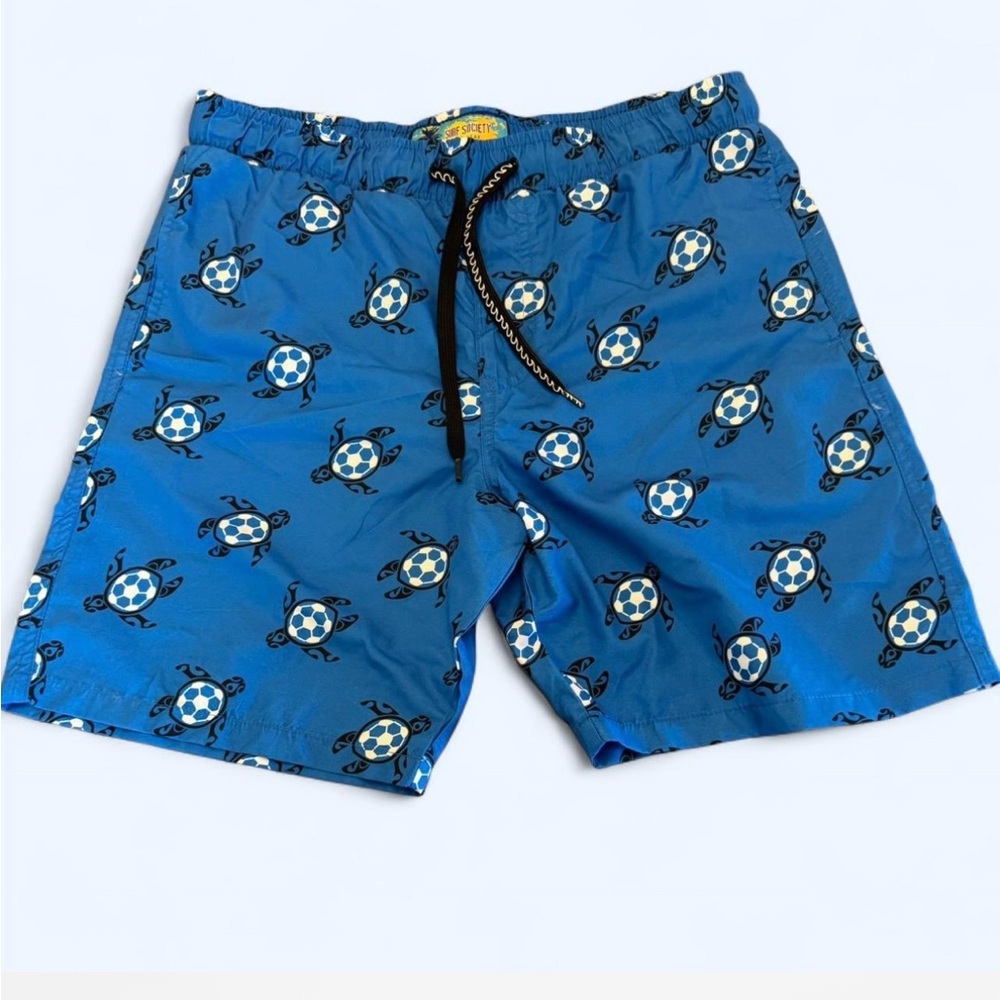 Society Blue Turtle Print Swim Trunks